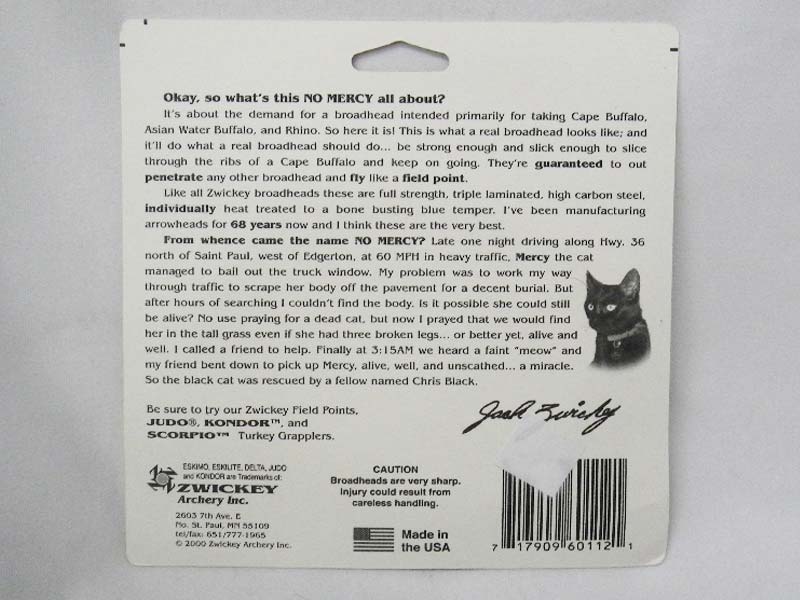 Zwickey No Mercy Broadheads (2 blade, glue-on) Pack of 3
