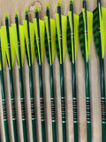 50-55# Eagle tapered arrows, Sitka Spruce, green stain with black,silver and gold cresting